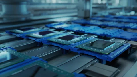 Computer Processors on Electronics Factory. Microchip Production Process. Stock Footage 241485441