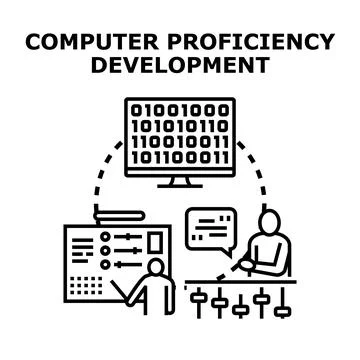 Computer proficiency development achieving digital skills goals Illustrazione stock