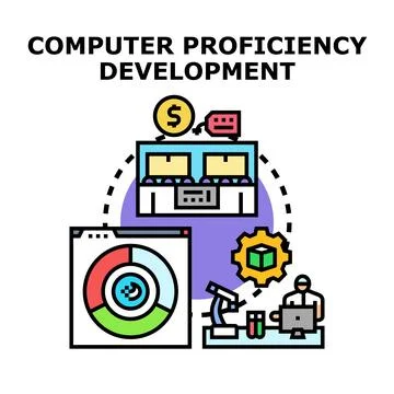 Computer proficiency development process vector icon 库存插图