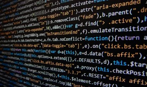 Computer program code on a black background. Close-up. High quality photo 스톡 사진