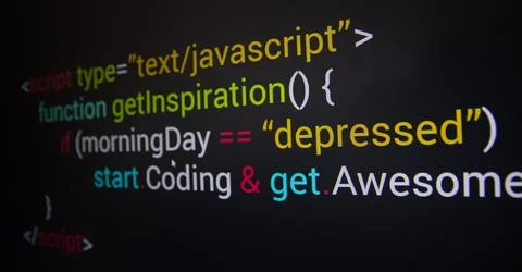 Computer program code on a black background. Close-up. High quality photo Stock Photos