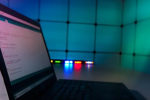 Computer program code on laptop screen Foto stock