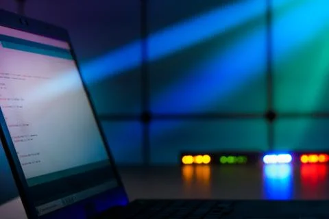 Computer program code on laptop screen 库存照片