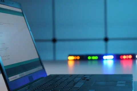 Computer program code on laptop screen 库存照片