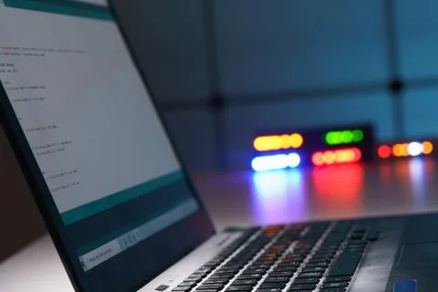 Computer program code on laptop screen Foto stock