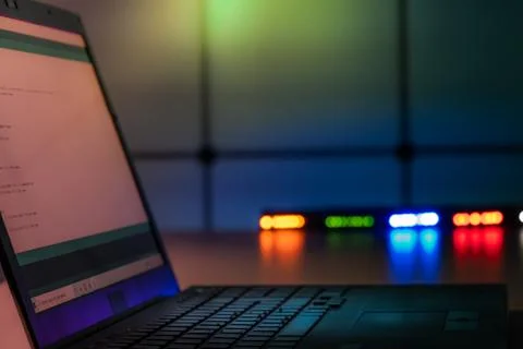 Computer program code on laptop screen 스톡 사진