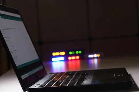 Computer program code on laptop screen Foto stock