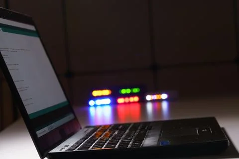 Computer program code on laptop screen 库存照片