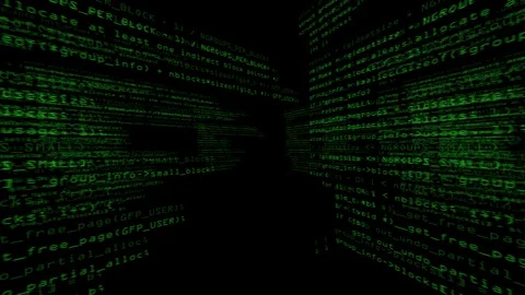 Computer program code running in a virtual space. Camera rotates 360 degrees. Stock Footage 91321471