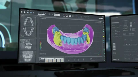 Computer program inserting artificial dental restorations inside the oral cavity Stock Footage 309957111