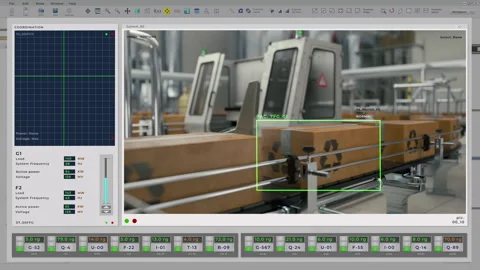 Computer program interface controlling production lines at industrial facility Stock Footage 259185961