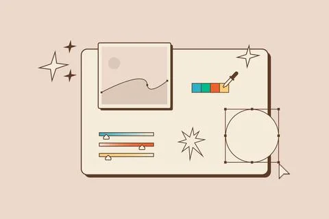 Computer program interface for drawing graphic elements. Professional software Stock Illustration