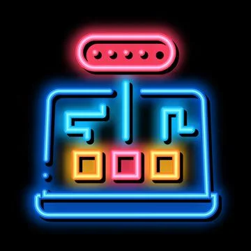 Computer program mistake research neon glow icon illustration Stock Illustration