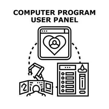Computer program user panel concept with digital data management 스톡 일러스트
