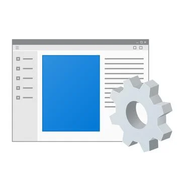 Computer program window with gear icon Settings icon or instruction Stock Illustration