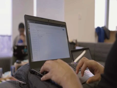 Computer programing on Laptop Stock Footage 80893543