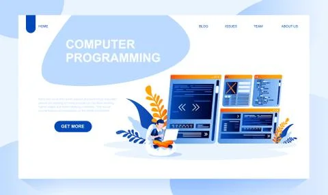 Computer programing vector landing page template Stock Illustration