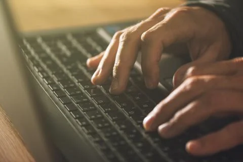 Computer programmer and hacker hands typing laptop keyboard 스톡 사진