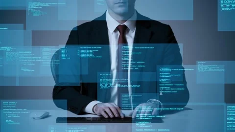 Computer programmer concept. System engineer. Network security. Video stock 131152941