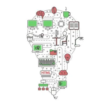 Computer programmer concept vector flat line art illustration Stock Illustration