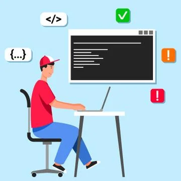 Computer Programmer On The Desk Stock Illustration