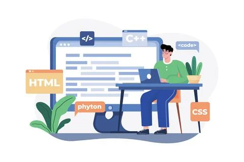 Computer Programmer Illustration concept. A flat illustration isolated on whi Stock Illustration