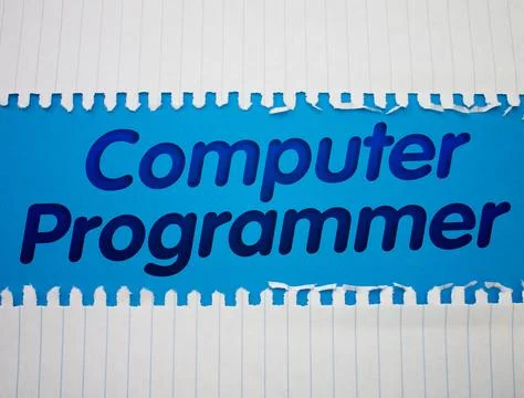 Computer Programmer text with Torn, Crumpled White Paper on colored backgroun 스톡 사진