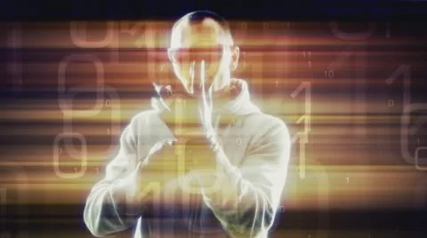 Computer programmer typing on virtual reality keyboard, hacker futuristic Stock Footage 56311107