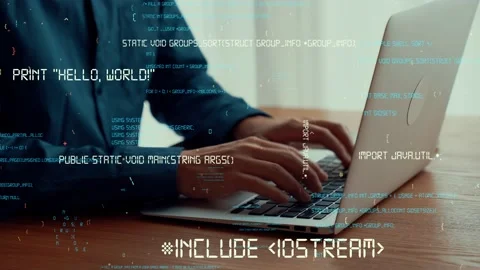 Computer programmer uses capable laptop computer to develop programming code Stock Footage 171715332