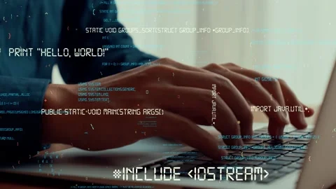 Computer programmer uses capable laptop computer to develop programming code Stock Footage 177244163