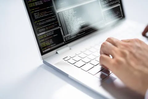 Computer Programmer Using Development Software 스톡 사진