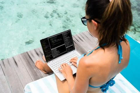 Computer Programmer Using Development Software On Laptop 스톡 사진