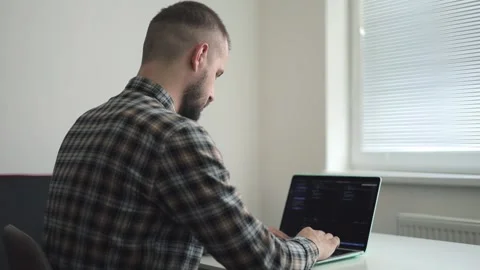 Computer programmer. View from the back.. Information Technology. The guy wor Video stock 192459900