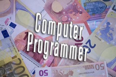 Computer Programmer word with money. Paper currency background with differe.. Stock-Fotos