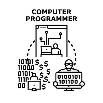 Computer programmer working with code and data earning money 스톡 일러스트