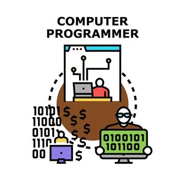 Computer programmer working with code and data earning money Stockillustratie