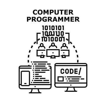 Computer programmer working with code in team concept Stock Illustration