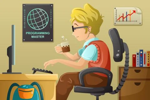 Computer programmer working on his computer Stock-Illustration