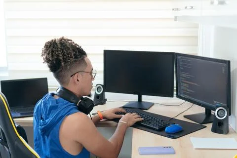 Computer Programmer Working From Home Stock Photos