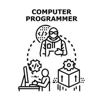 Computer programmer working on software development project 스톡 일러스트
