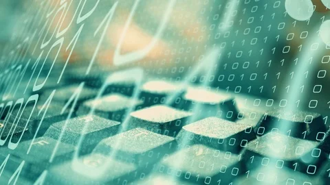 Computer programmer workplace, digital technology binary data Stock Footage 118137079