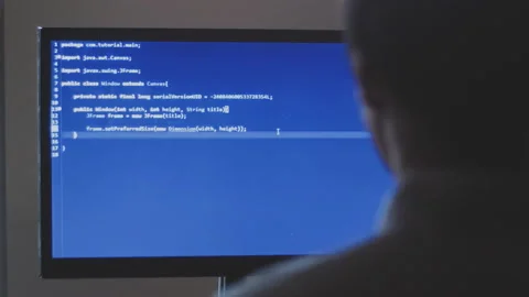 Computer programmer works with the program code on the monitor. Stock Footage 87129024