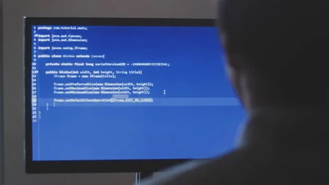 Computer programmer works with the program code on the monitor. Stock Footage 87129150
