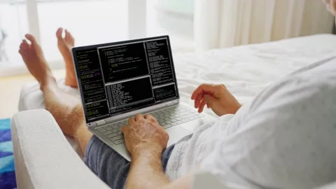 Computer Programmer Writing Program Code On Computer Video stock 221273344