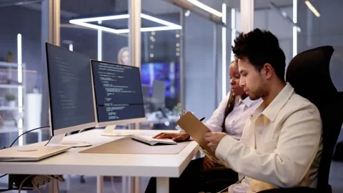 Computer Programmer Writing Program Code On Computer Stock Footage 253533262
