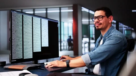 Computer Programmer Writing Program Code On Computer Stock Footage 284476467