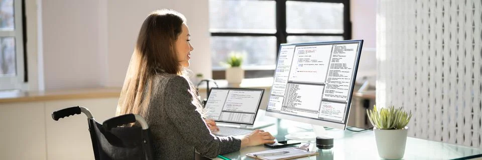 Computer Programmer Writing Program Code On Computer 写真素材