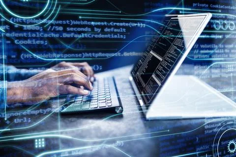 Computer Programmer Writing Program Code On Computer Stock Photos