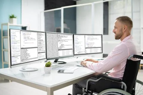 Computer Programmer Writing Program Code On Computer 写真素材