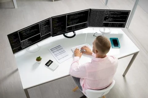 Computer Programmer Writing Program Code On Computer Stock-Fotos